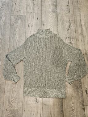 aerie Heathered Sage Green Cottage Chunky Mock Neck 100% Cotton Sweater Sz. XS